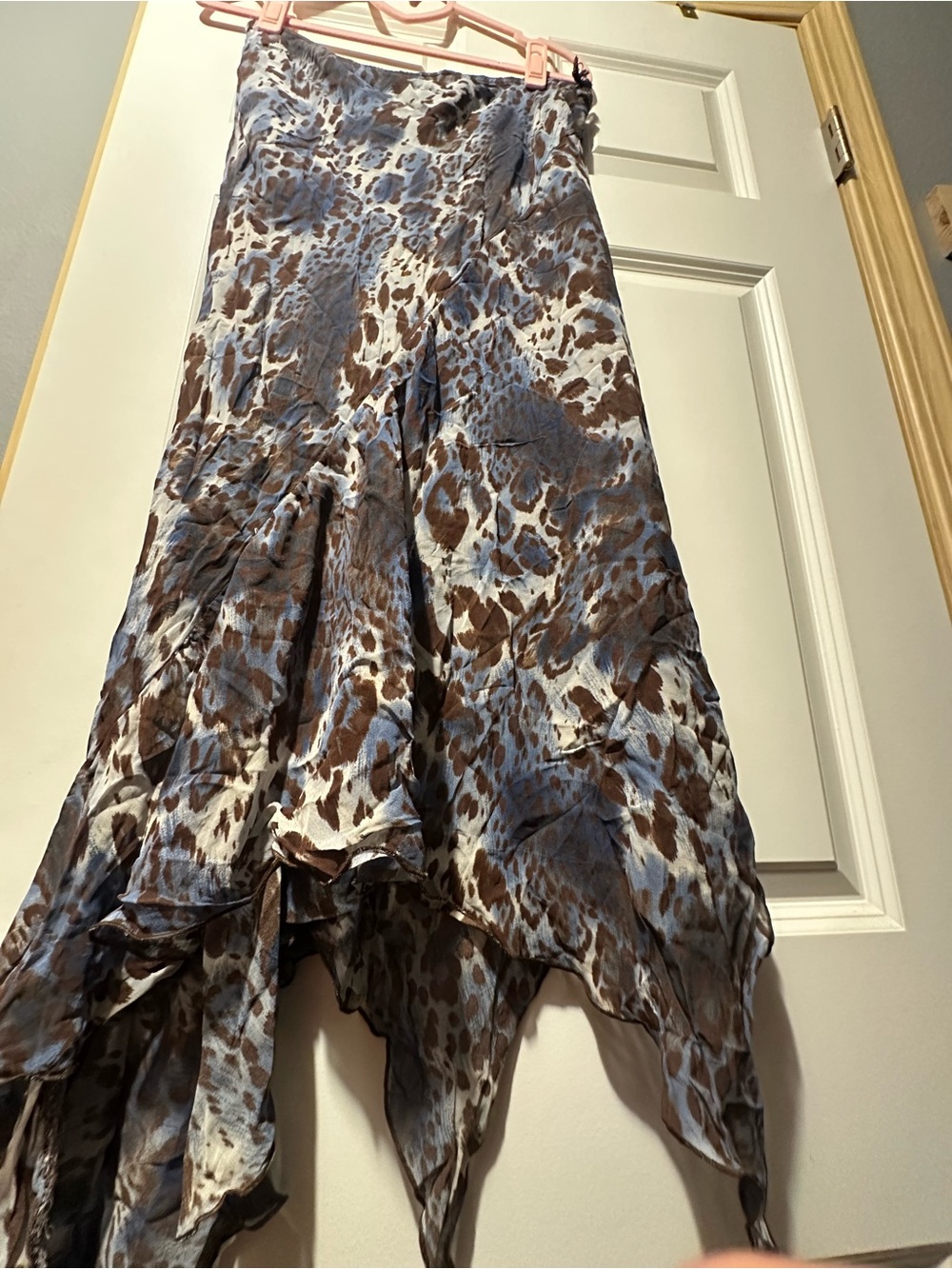 Women's Blue and Brown Animal Print Handkerchief Hem Skirt